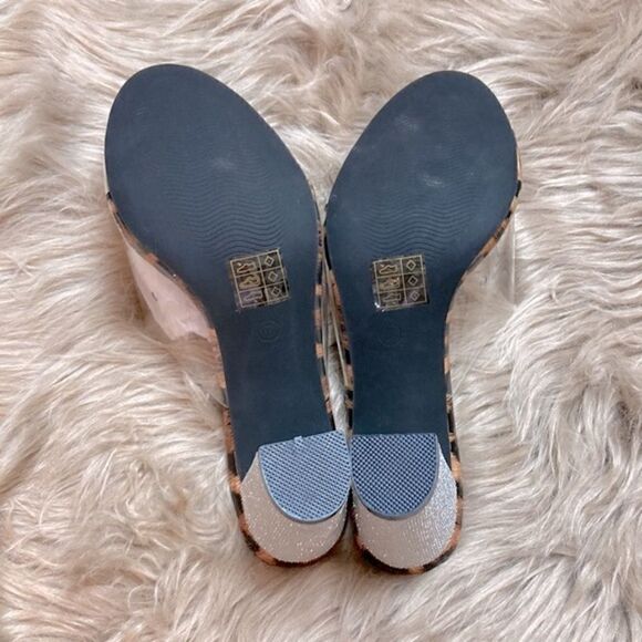 Allegra K Open Toe Clear Glitter Slide Chunky Heel Sandals - Picture 4 of 15